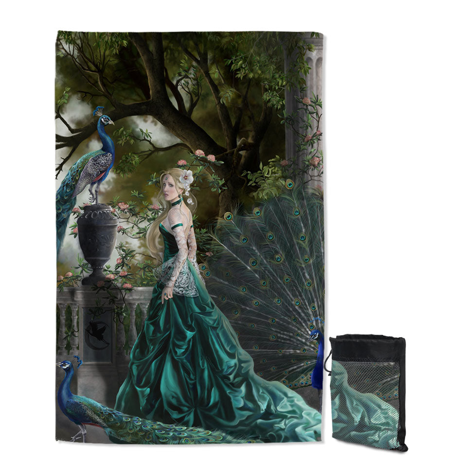 Emerald Fantasy Peacocks and Princess Beach Towels