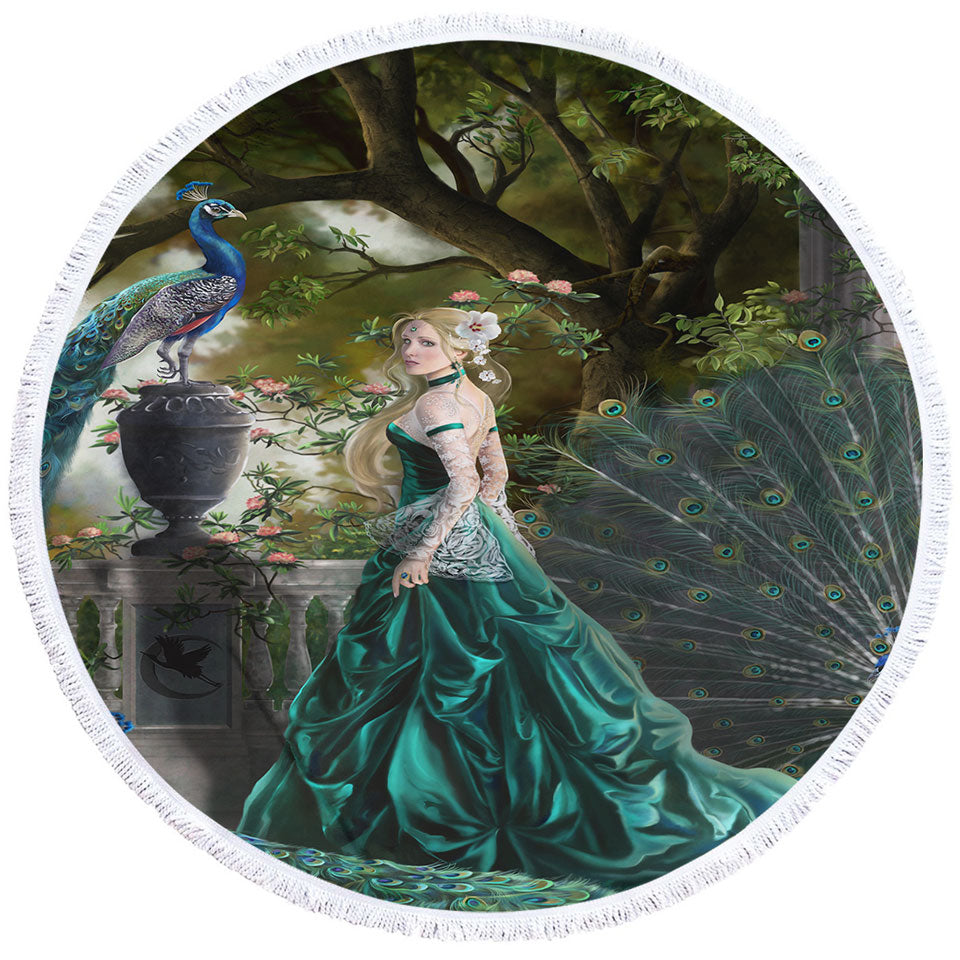 Emerald Fantasy Peacocks and Princess Lightweight Beach Towel