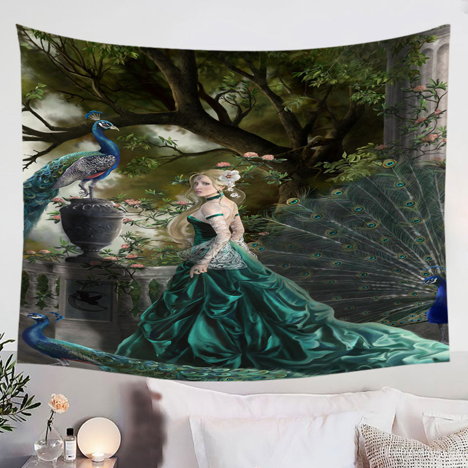 Emerald-Fantasy-Peacocks-and-Princess-Tapestry