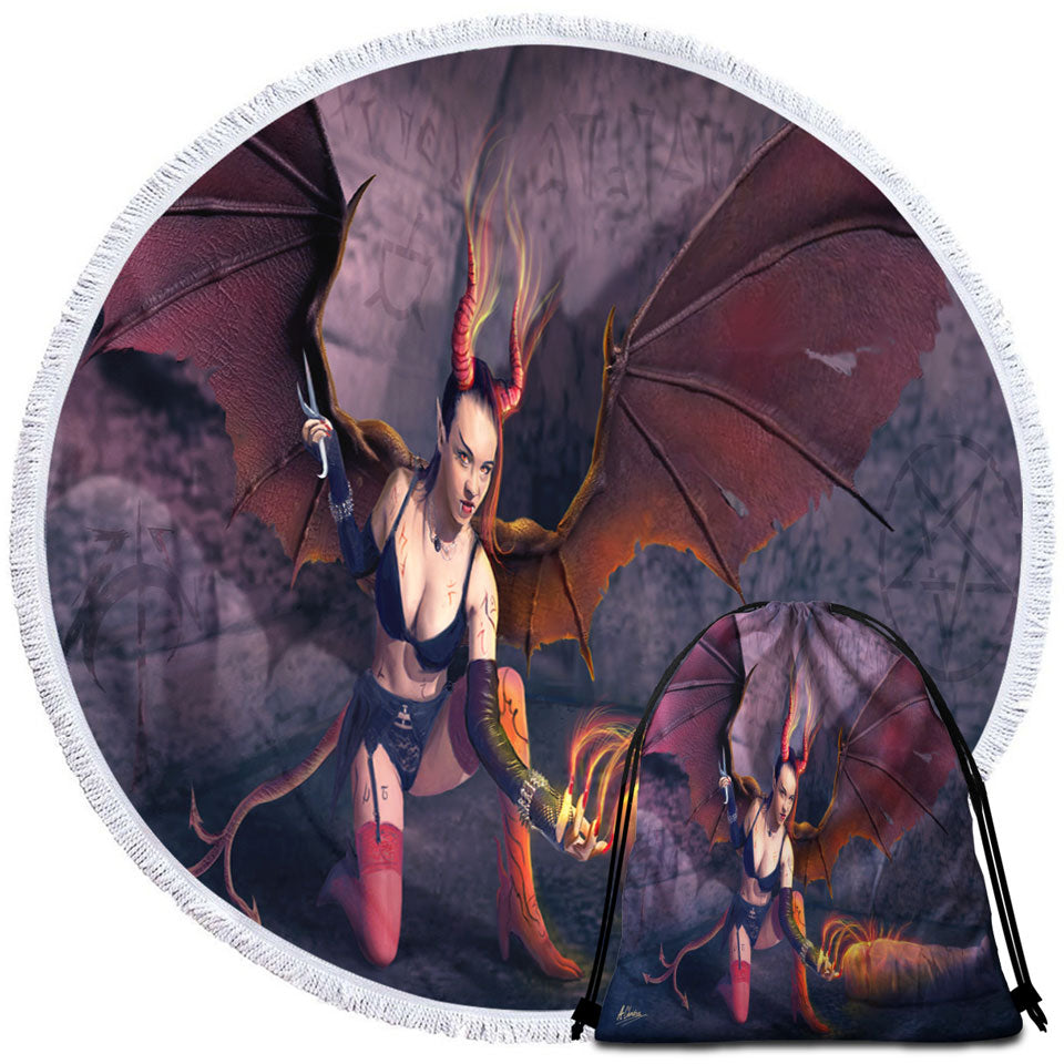 Empusa Sexy Dark Angel Beach Towels and Bags Set