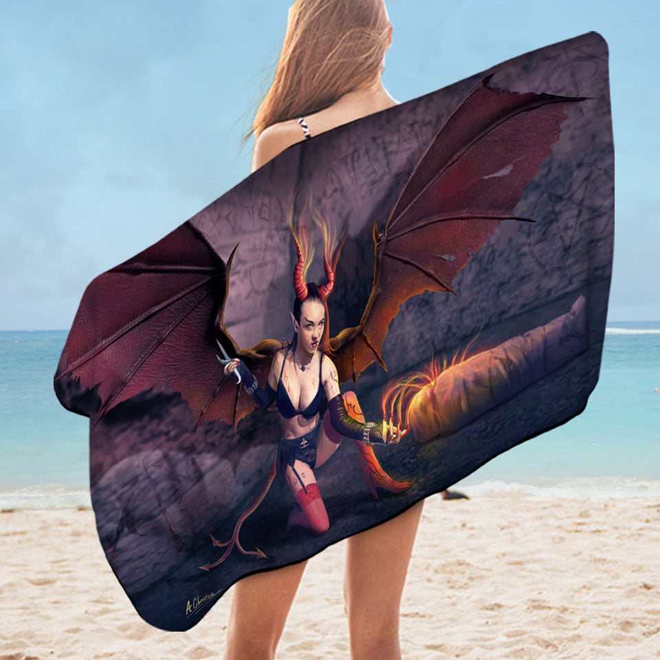 Empusa Sexy Dark Angel Microfiber Beach Towel