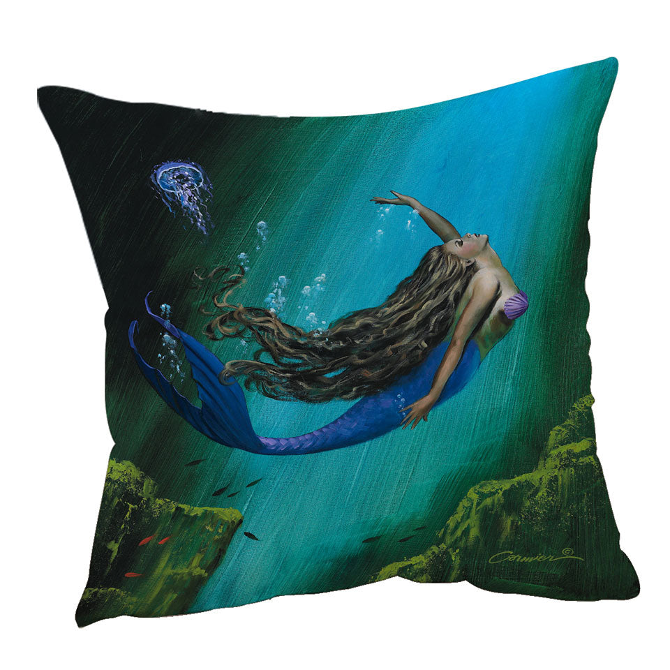 Enchantment Underwater Art Jellyfish and Mermaid Cushion Cover