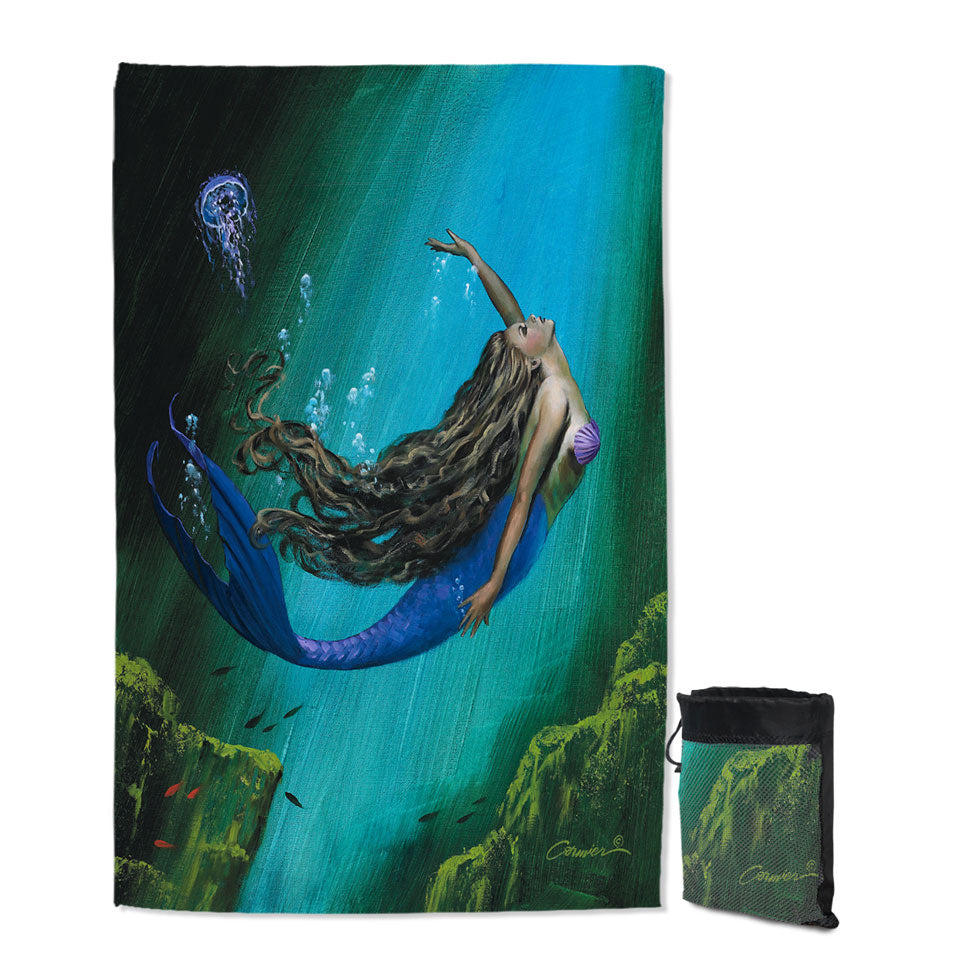 Enchantment Underwater Art Jellyfish and Mermaid Microfiber Towels For Travel