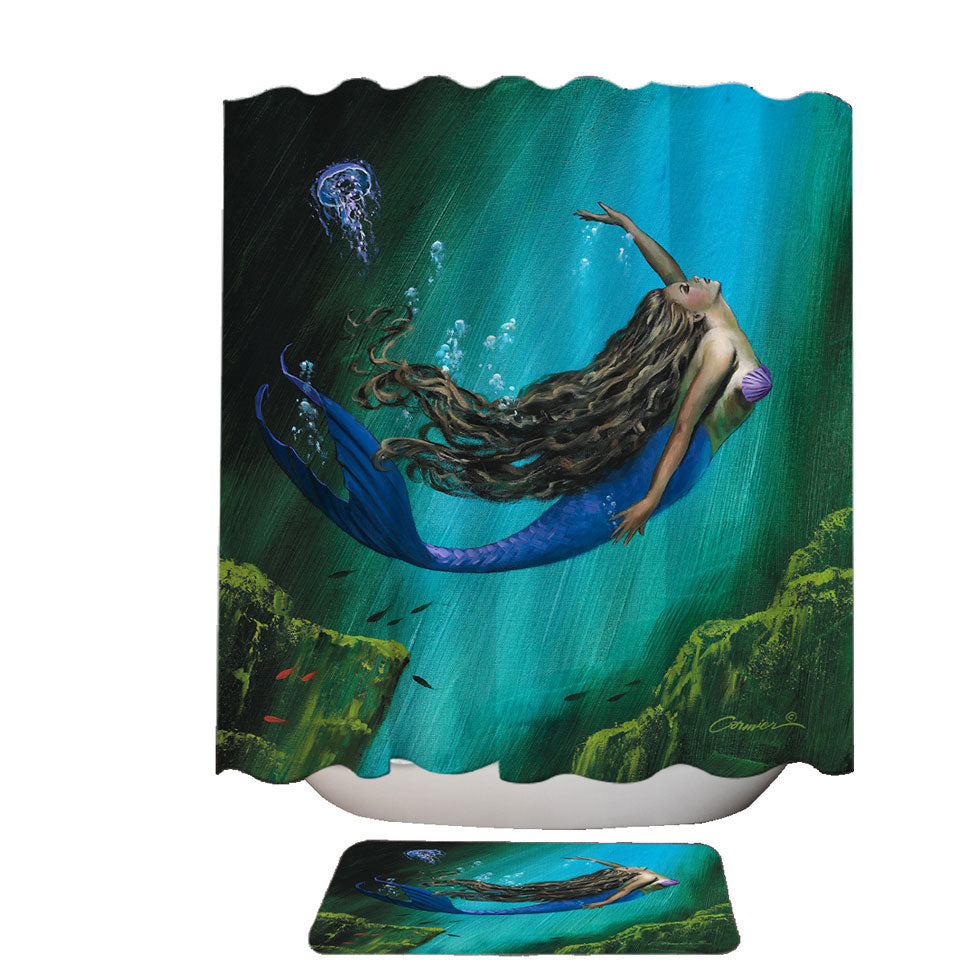 Enchantment Underwater Art Jellyfish and Mermaid Shower Curtains