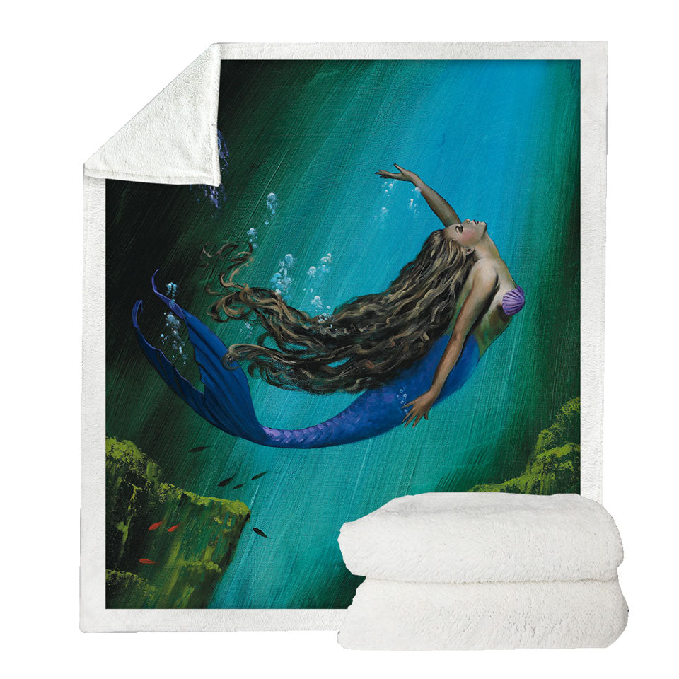 Enchantment Underwater Art Jellyfish and Mermaid Sofa Blankets