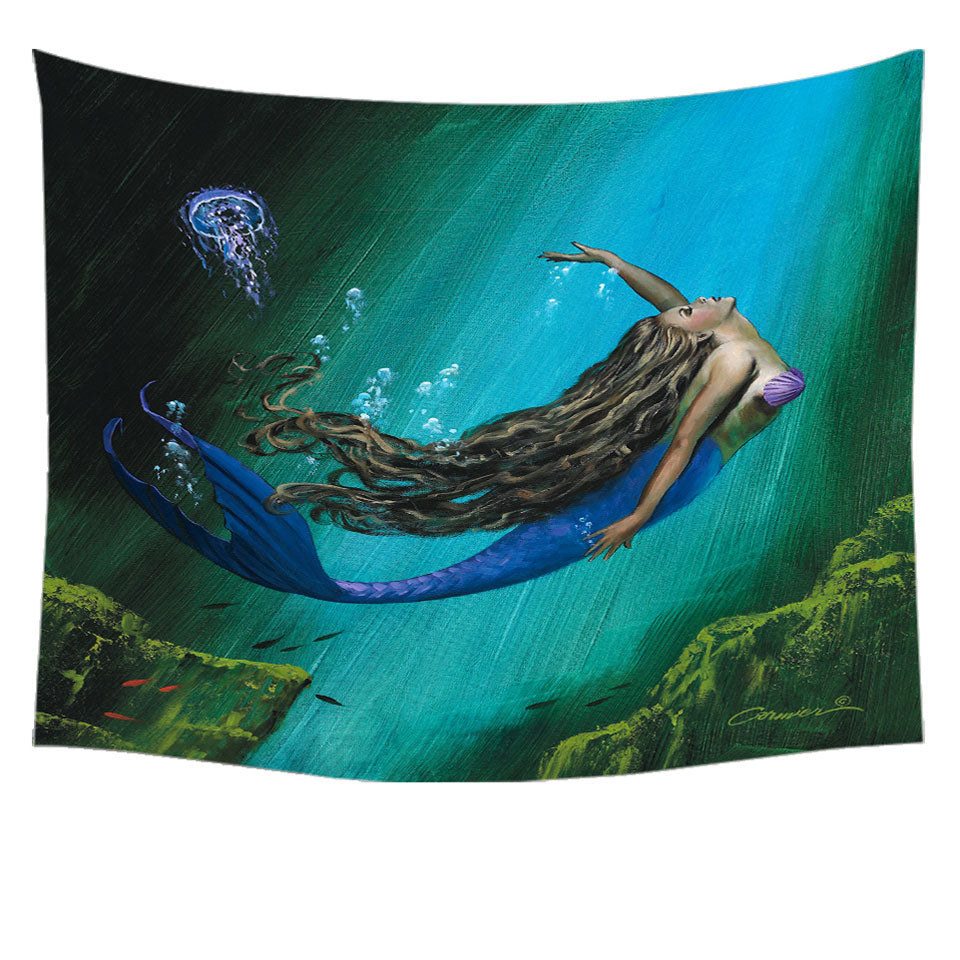 Enchantment Underwater Art Jellyfish and Mermaid Wall Decor