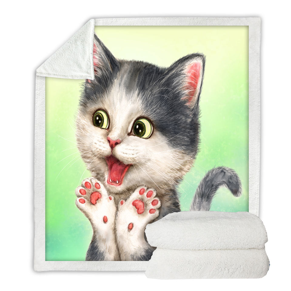 Excited Lovely Kitten Lightweight Blankets for Kids