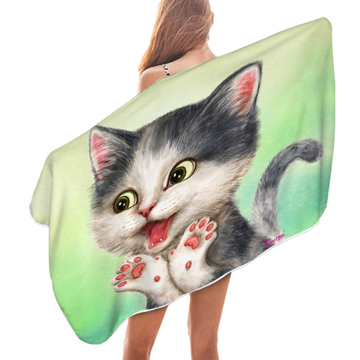 Excited Lovely Kitten Swims Towel for Kids