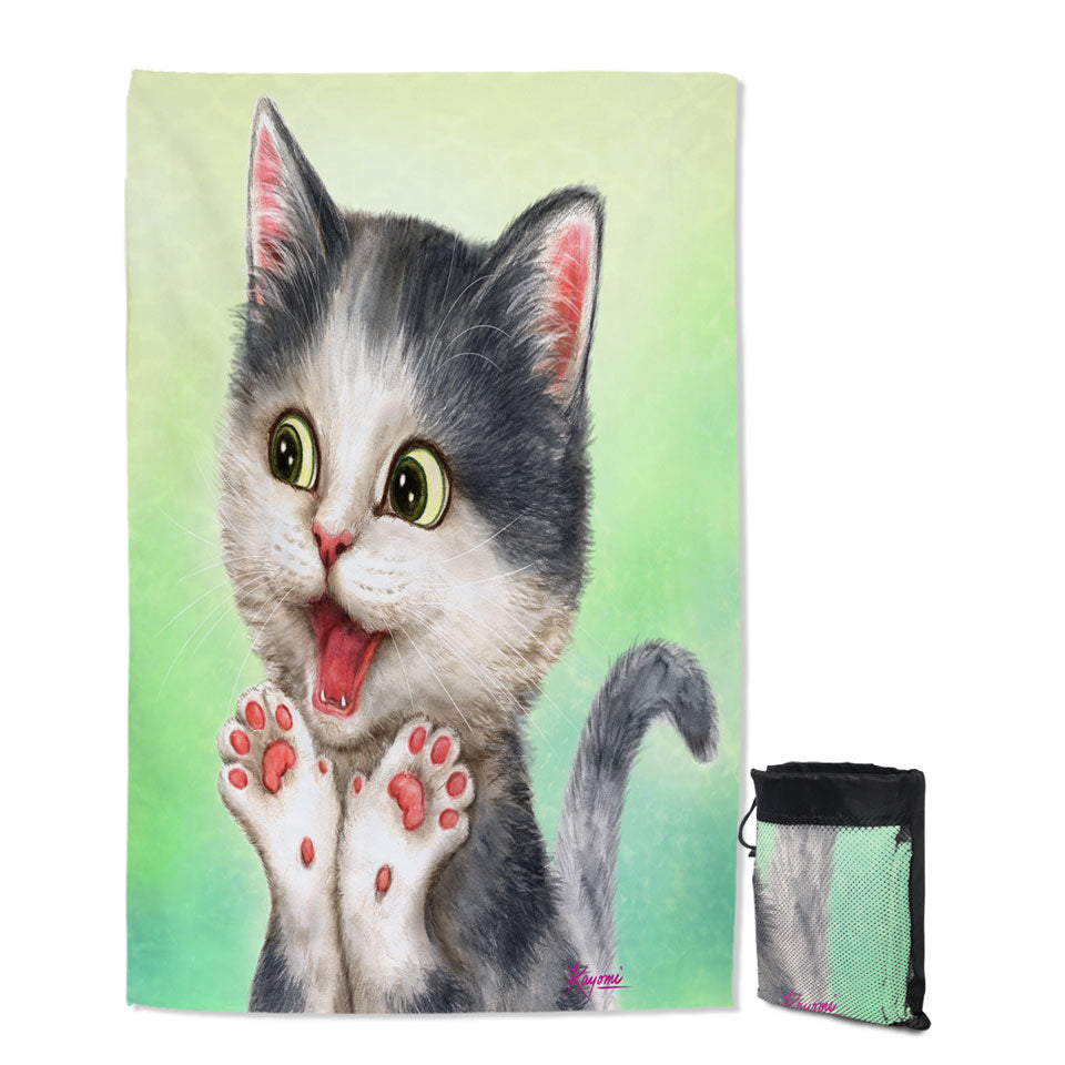 Excited Lovely Kitten Thin Beach Towels for Kids