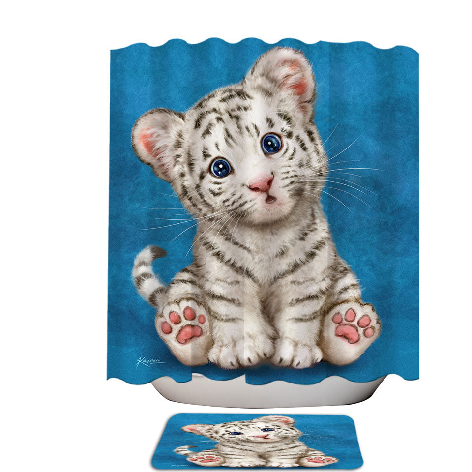 Fabric Shower Curtains for Kids Design Baby Blue Eyes White Tiger Cub