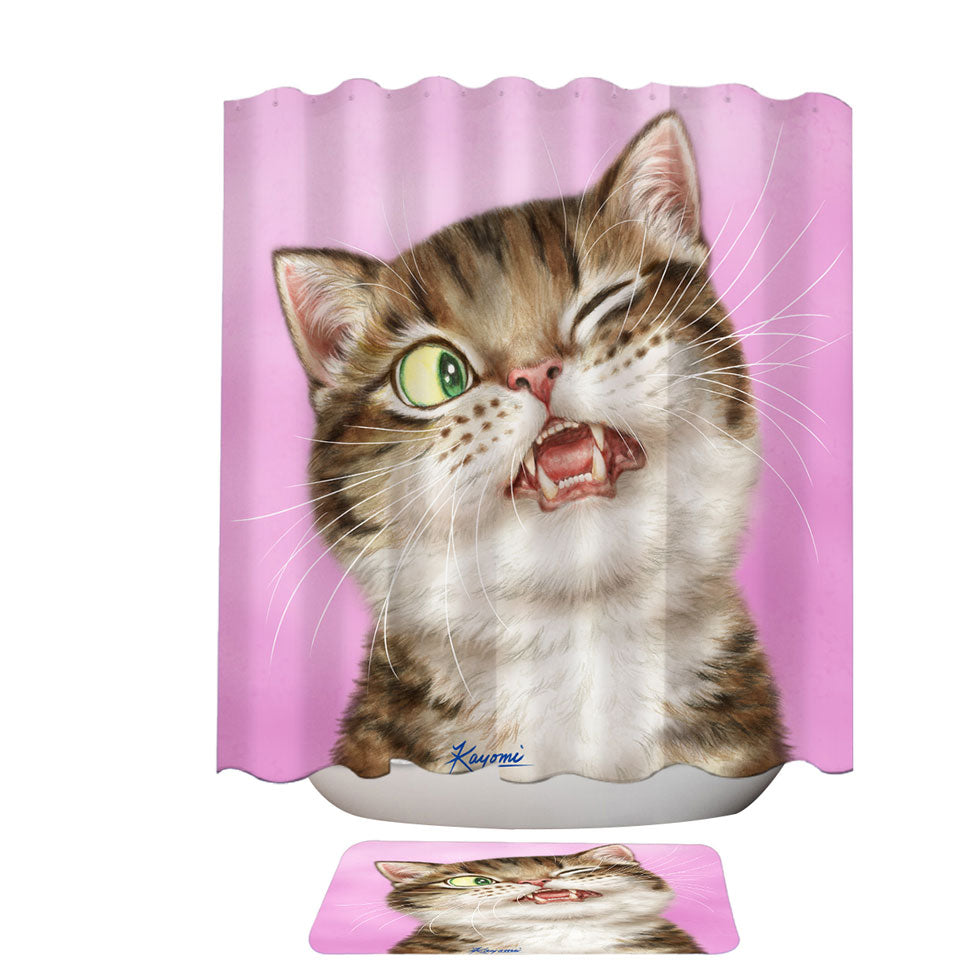 Fabric Shower Curtains with Cats Funny Faces Drawings Adorable Tabby Kitty