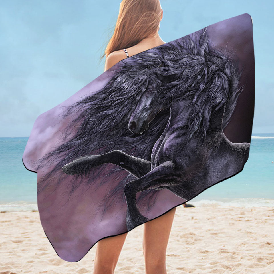 Fabulous Black Microfiber Beach Towel Horse the Ebony Fire