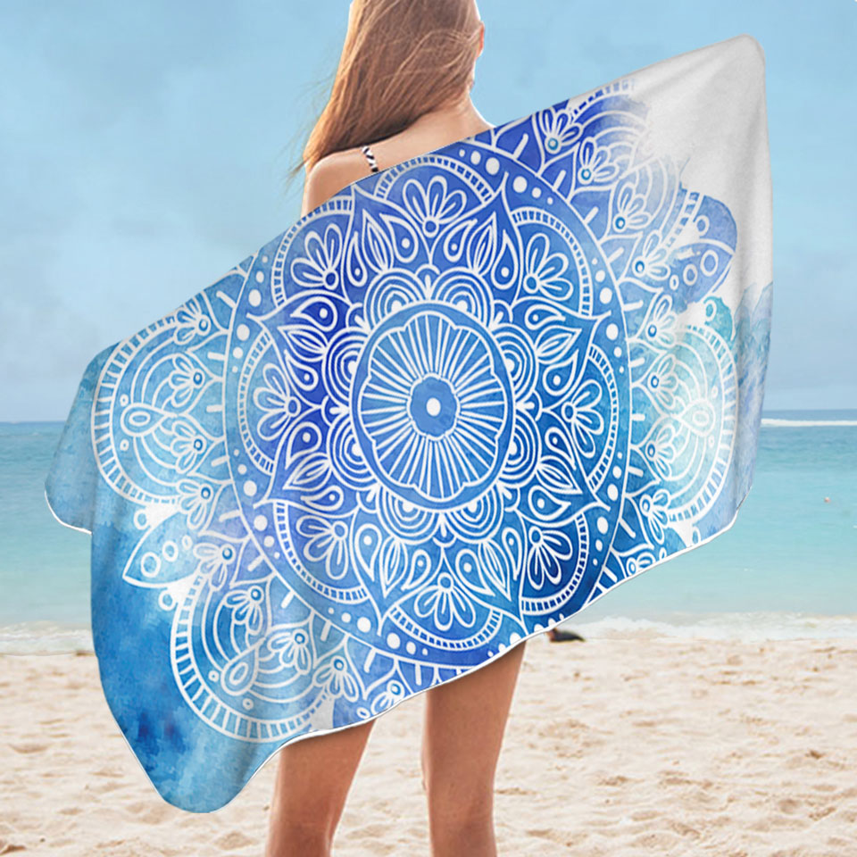 Fading Blue Purple Mandala Lightweight Beach Towel