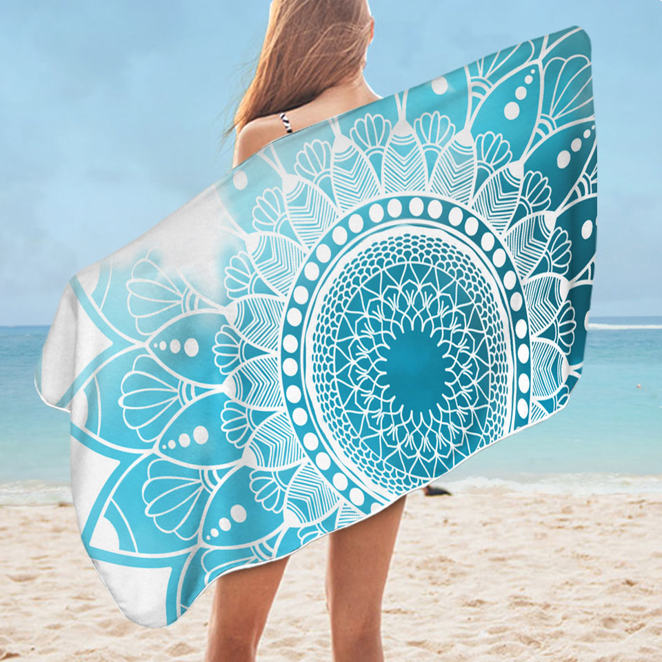 Fading Light Blue Mandala Beach Towel