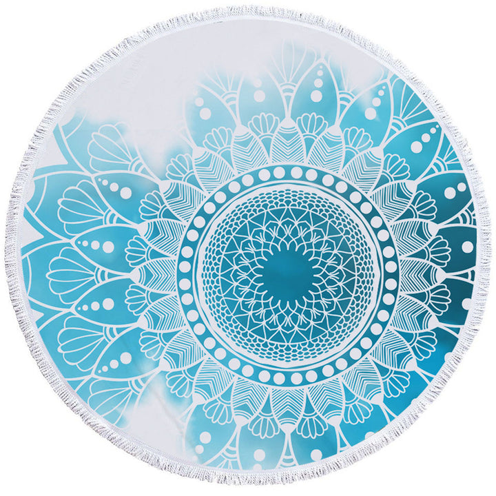 Fading Light Blue Mandala Circle Beach Towel