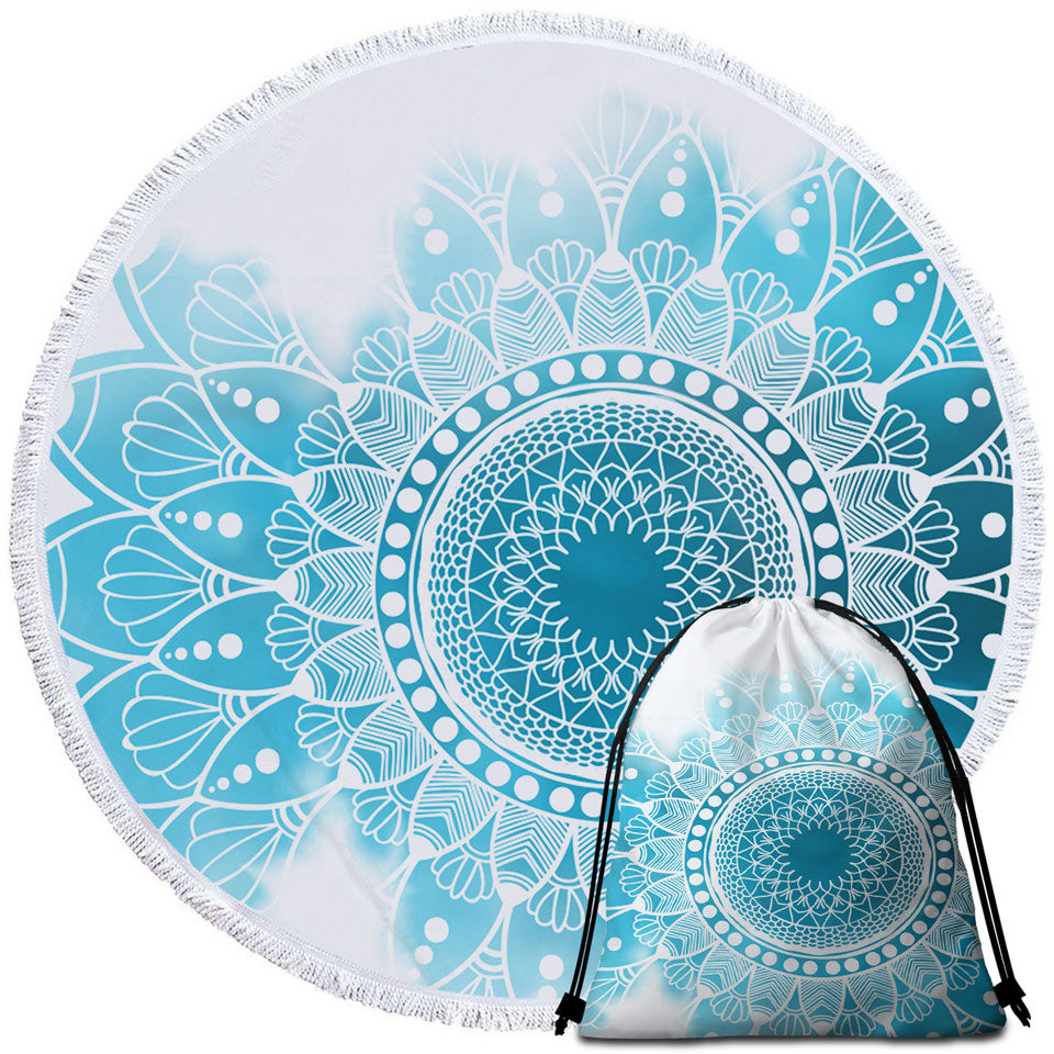 Fading Light Blue Mandala Round Towel
