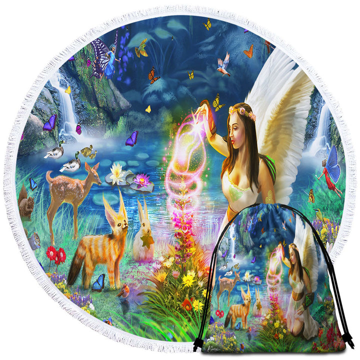 Fairy Tale Forest Unique Beach Towels with a Beautiful Fairy Goddess