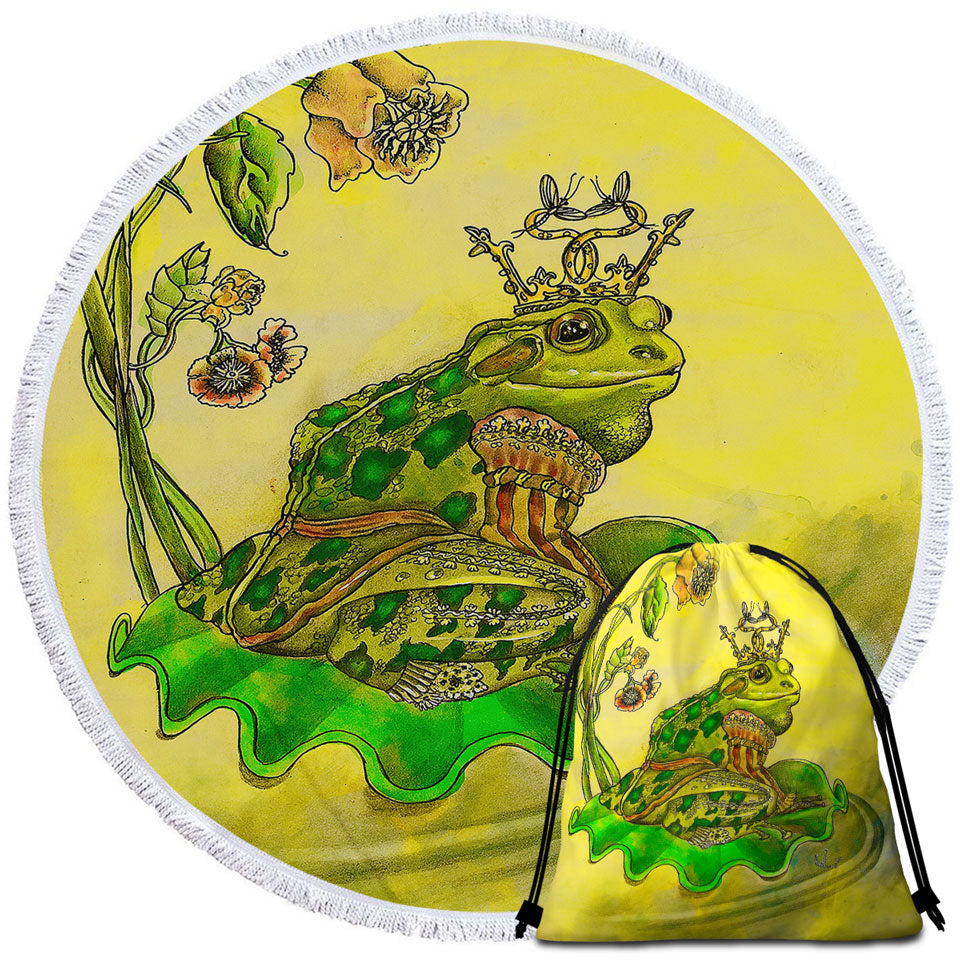 Fairy Tales Art Frog Prince Round Beach Towel