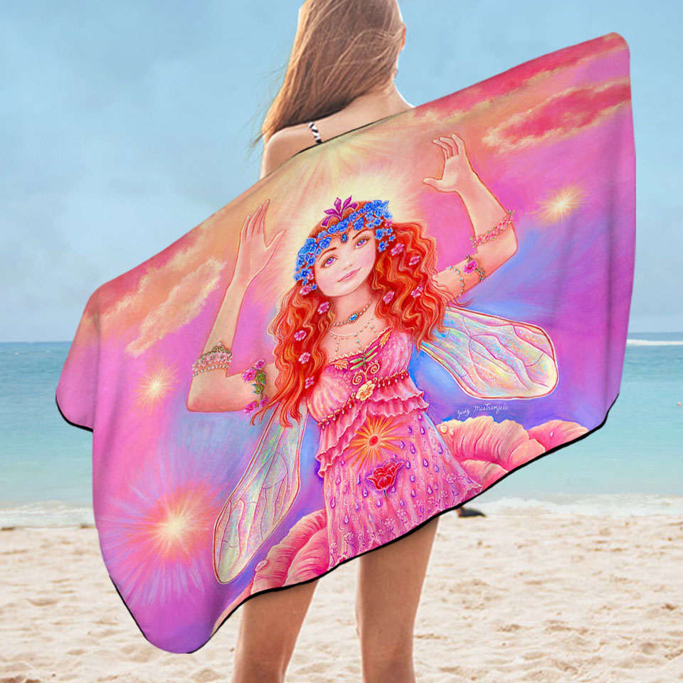 Fairy Tales Beach Towel Art Rose Angel Flower Spirit