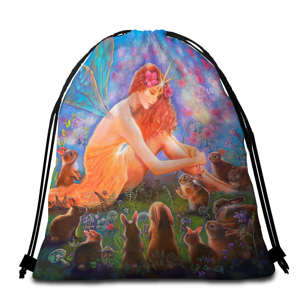 Fairy Tales Beach Towel Bags Art the Fairy and the Velveteen Rabbit