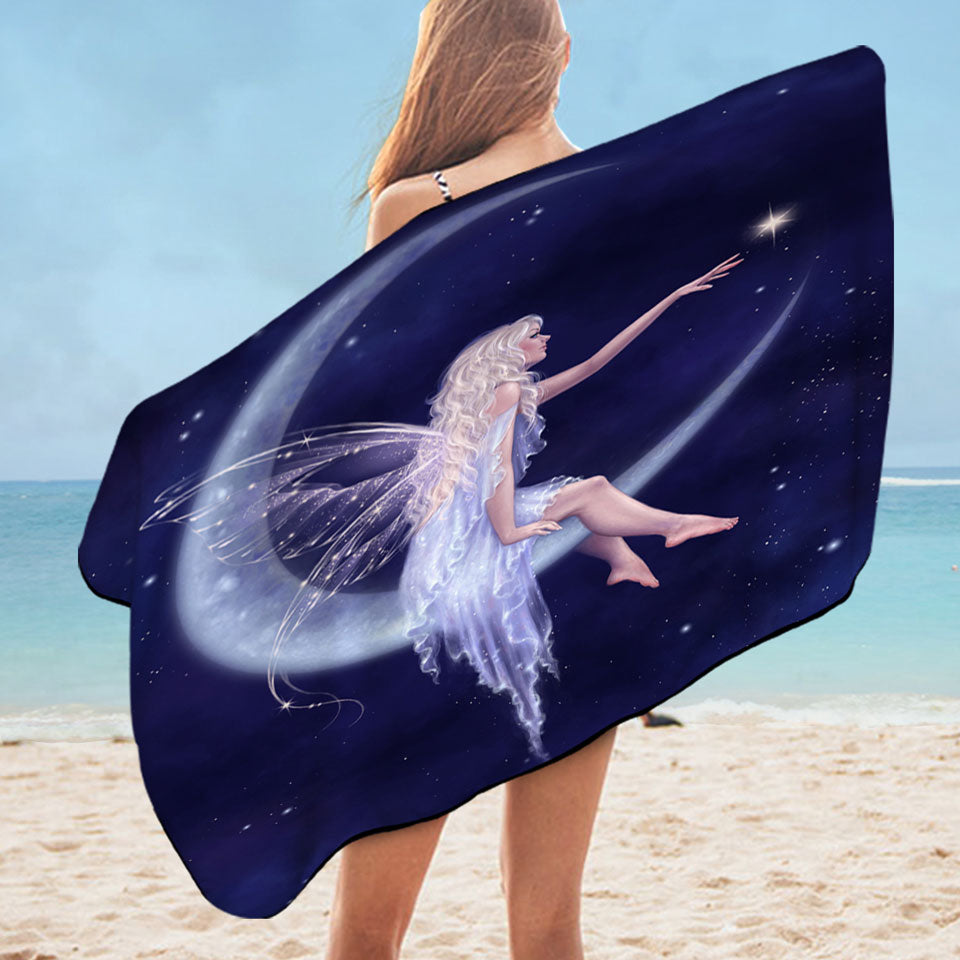 Fairytale Beach Towels Art the Birth of Star Beautiful Moon Fairy