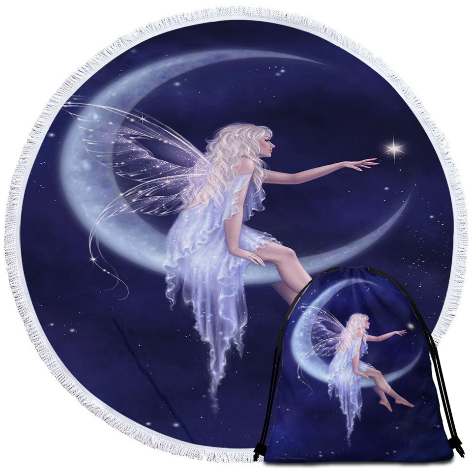 Fairytale Circle Beach Towel Art the Birth of Star Beautiful Moon Fairy