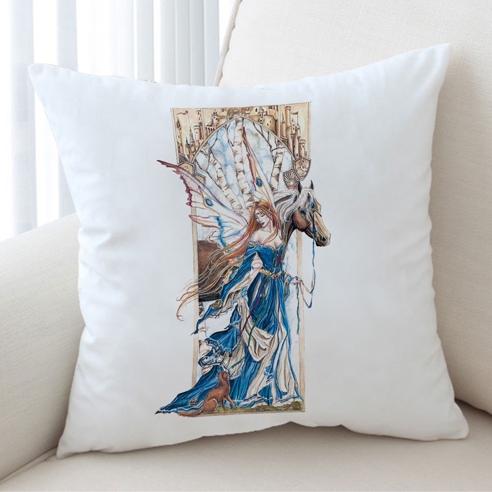 Fairytale Cushion Covers Art Drawing Serenity Fairy and Horse
