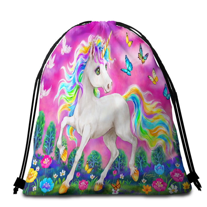 Fairytale Magical Unicorn and Butterflies Beach Towels and Bags Set