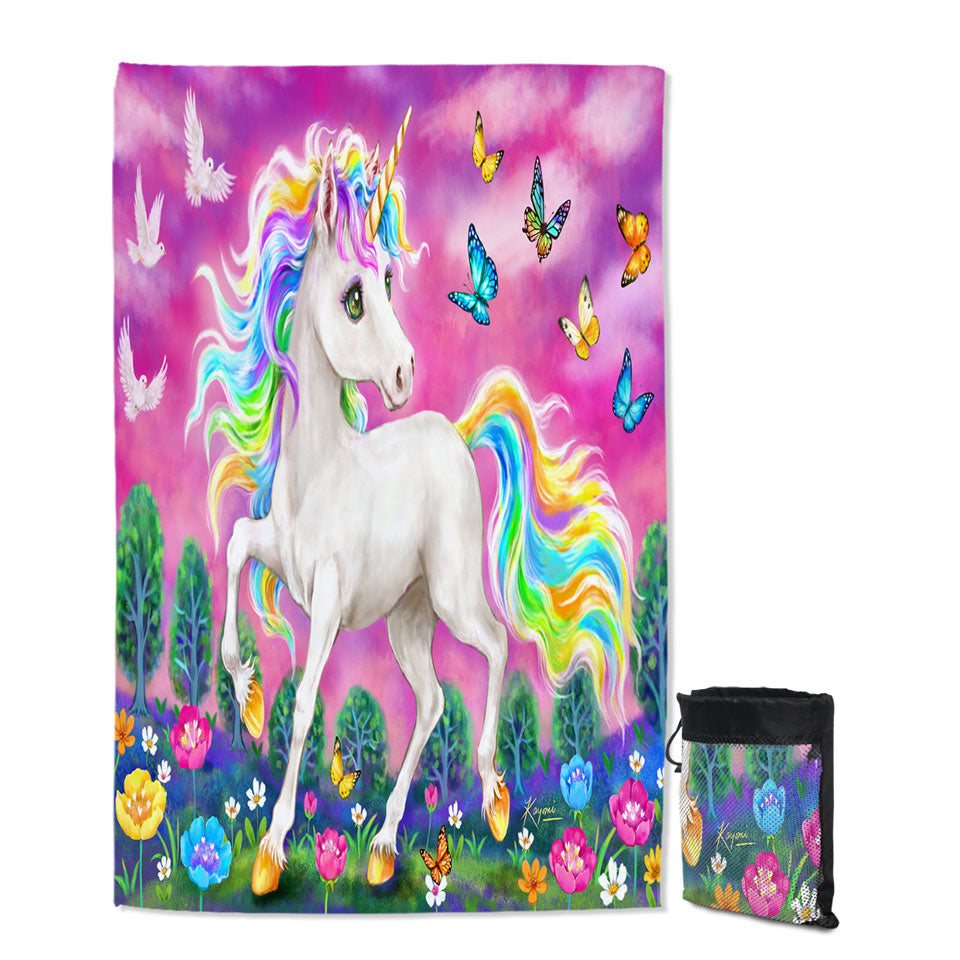 Fairytale Magical Unicorn and Butterflies Microfiber Towels For Travel