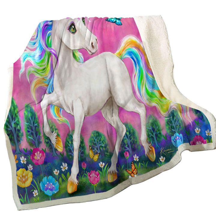 Fairytale Magical Unicorn and Butterflies Sherpa Blanket