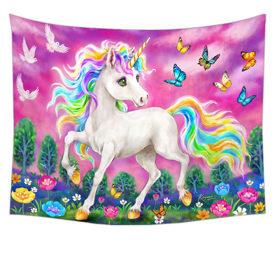 Fairytale Magical Unicorn and Butterflies Tapestry
