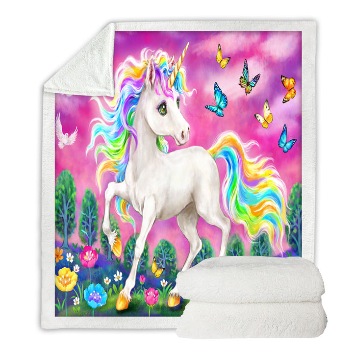 Fairytale Magical Unicorn and Butterflies Throw Blanket
