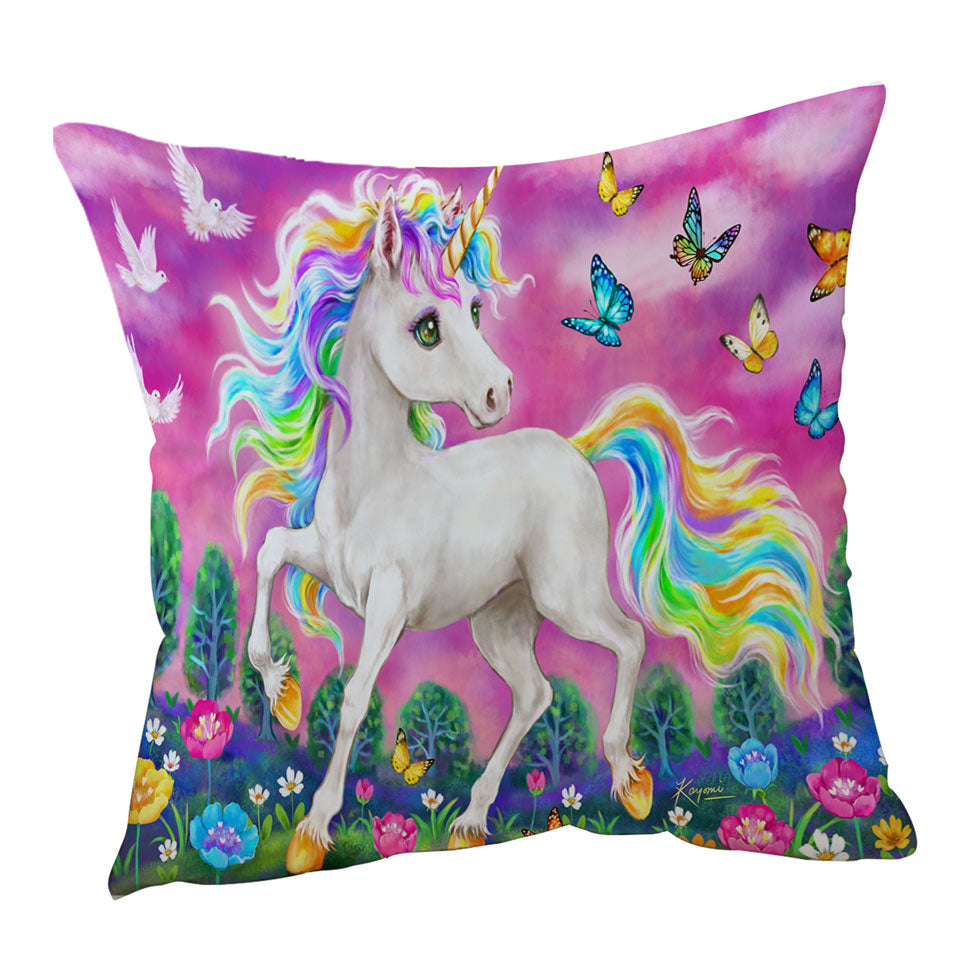 Fairytale Magical Unicorn and Butterflies Throw Pillow