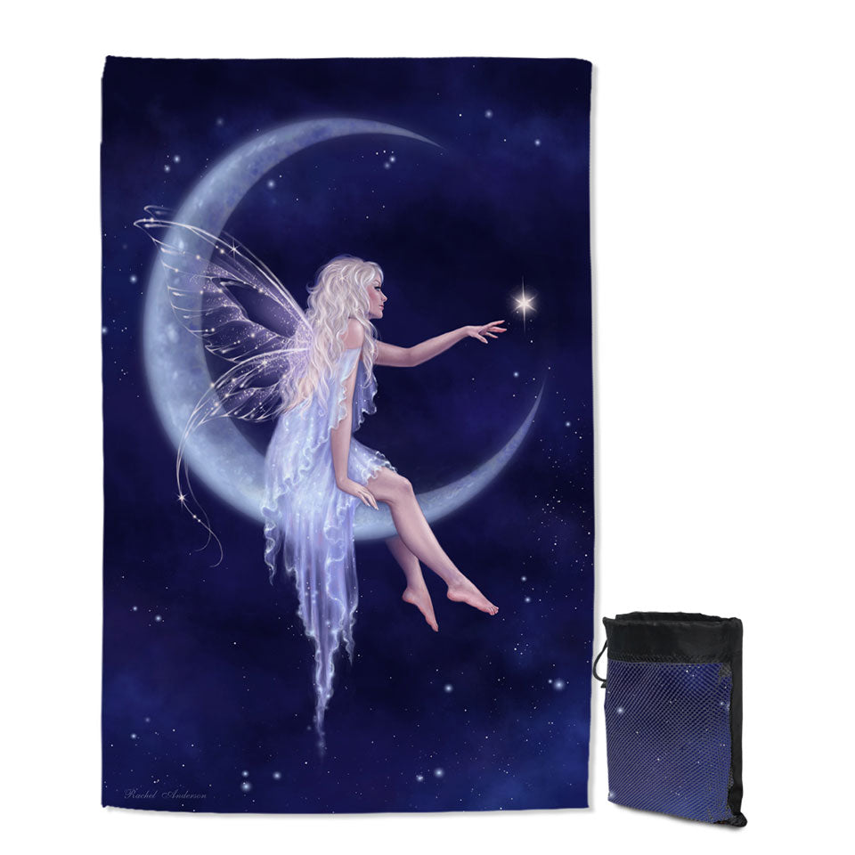 Fairytale Quick Dry Beach Towel Art the Birth of Star Beautiful Moon Fairy