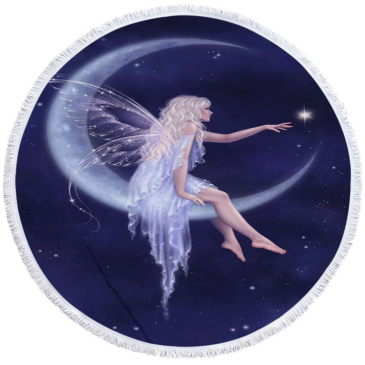 Fairytale Round Beach Towel Art the Birth of Star Beautiful Moon Fairy