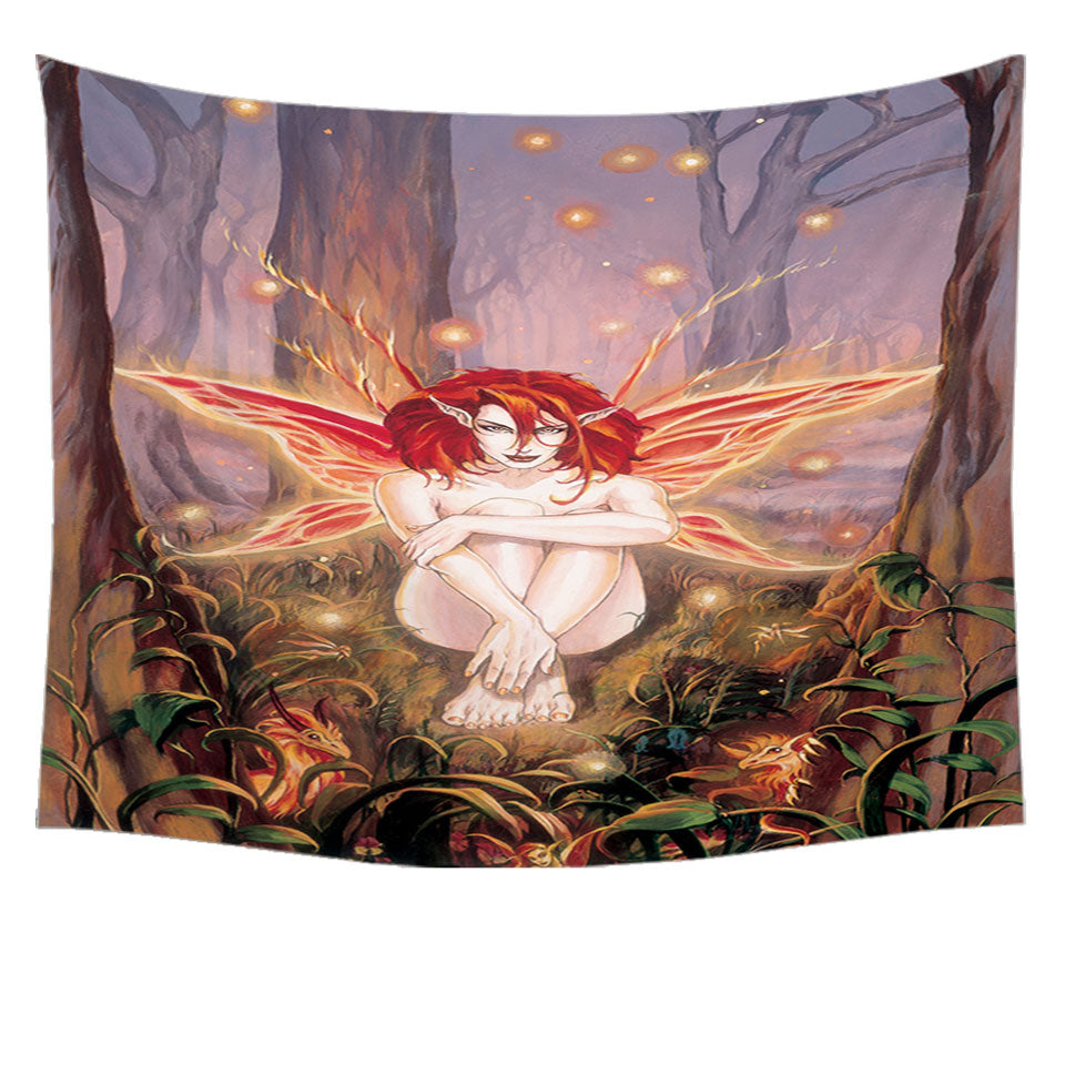 Fairytale Tapestry for Wall Decor Magical Forest Ember Fairy