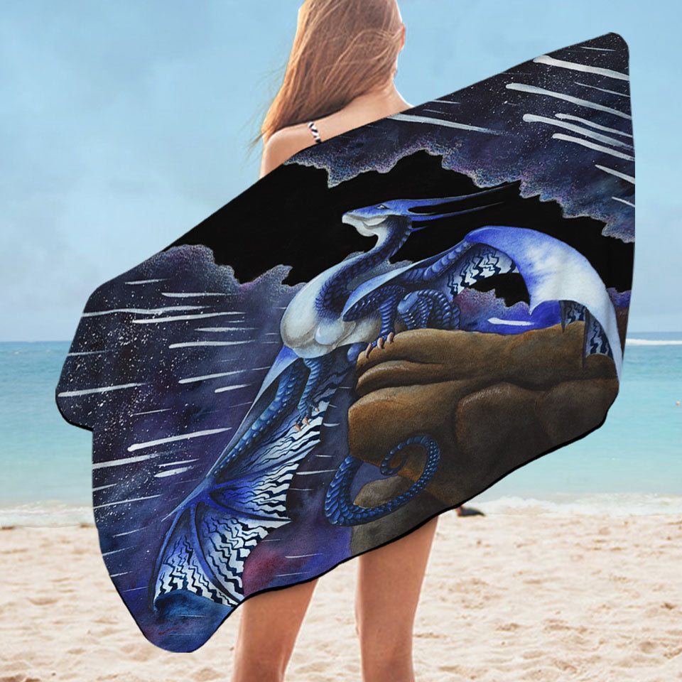 Falling Stars Blue Purple Dragon Microfiber Beach Towel and Pool Towel