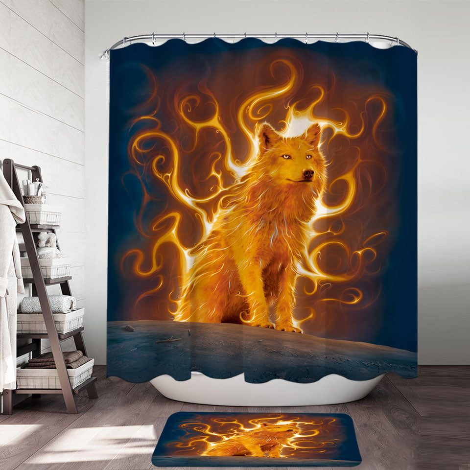 Fantasy Animal Art Phoenix Wolf Shower Curtains