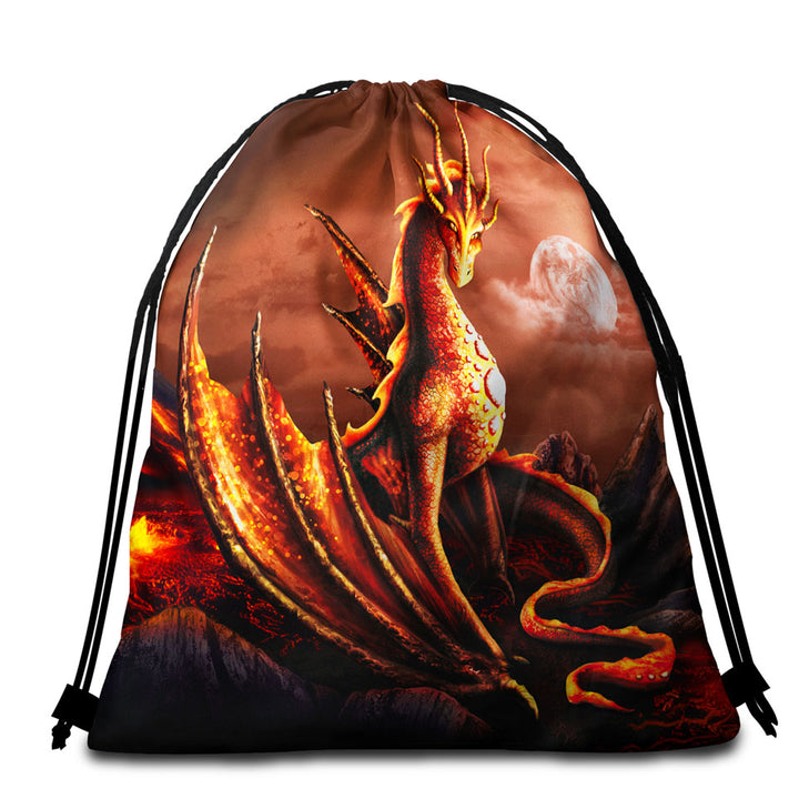 Fantasy Art Alessa the Volcano Lava Dragon Beach Towel Bags