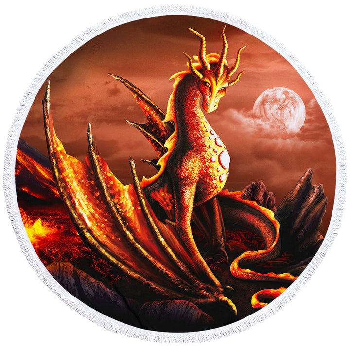 Fantasy Art Alessa the Volcano Lava Dragon Circle Beach Towel