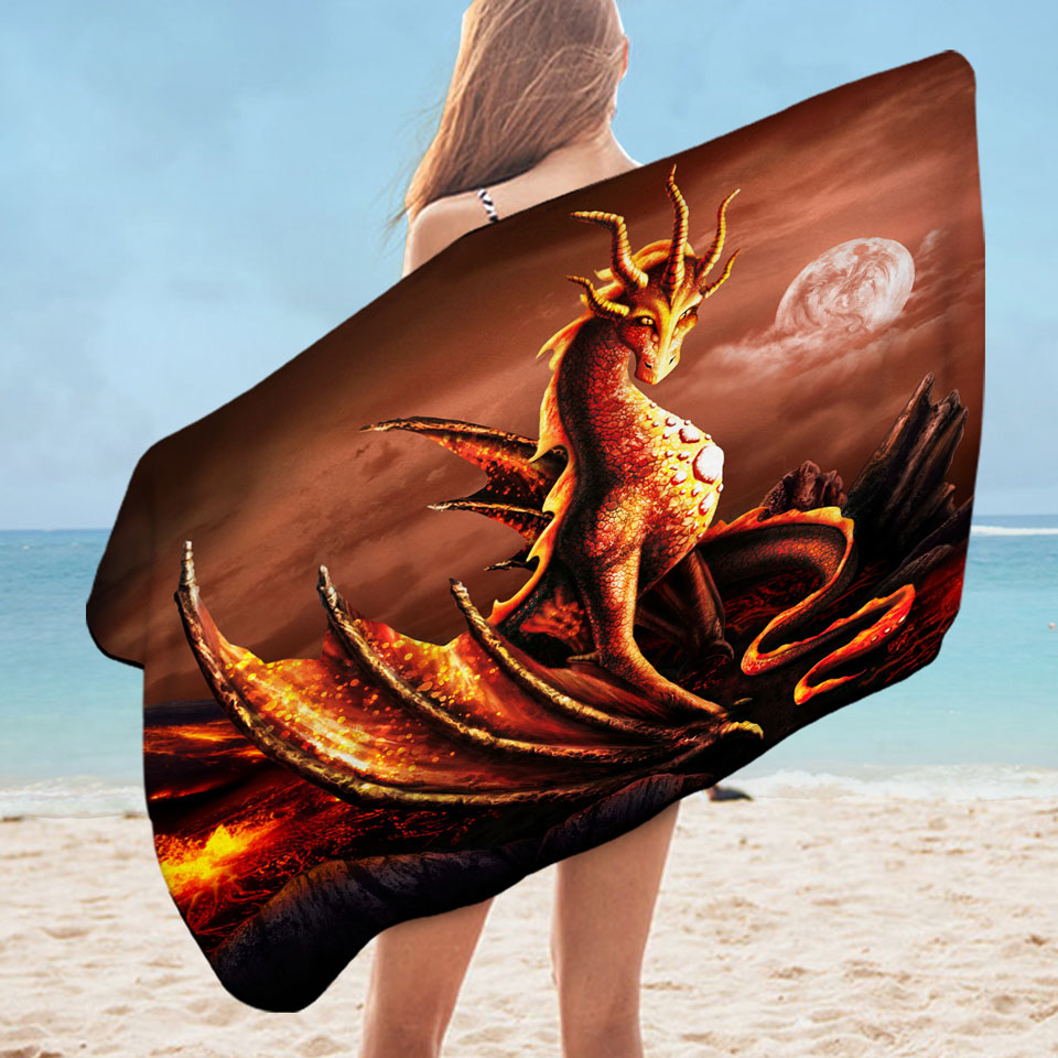 Fantasy Art Alessa the Volcano Lava Dragon Swims Towel