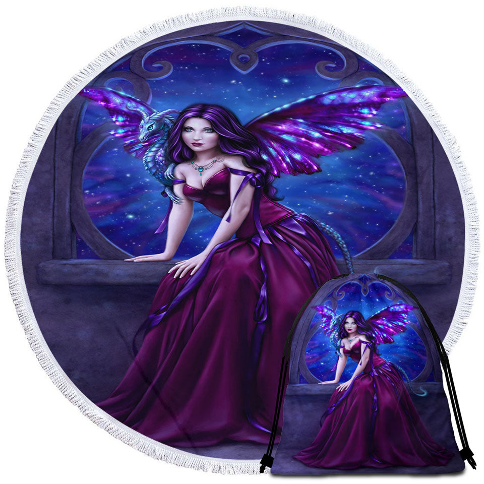 Fantasy Art Andromeda the Purple Dragon Fairy Beach Towels