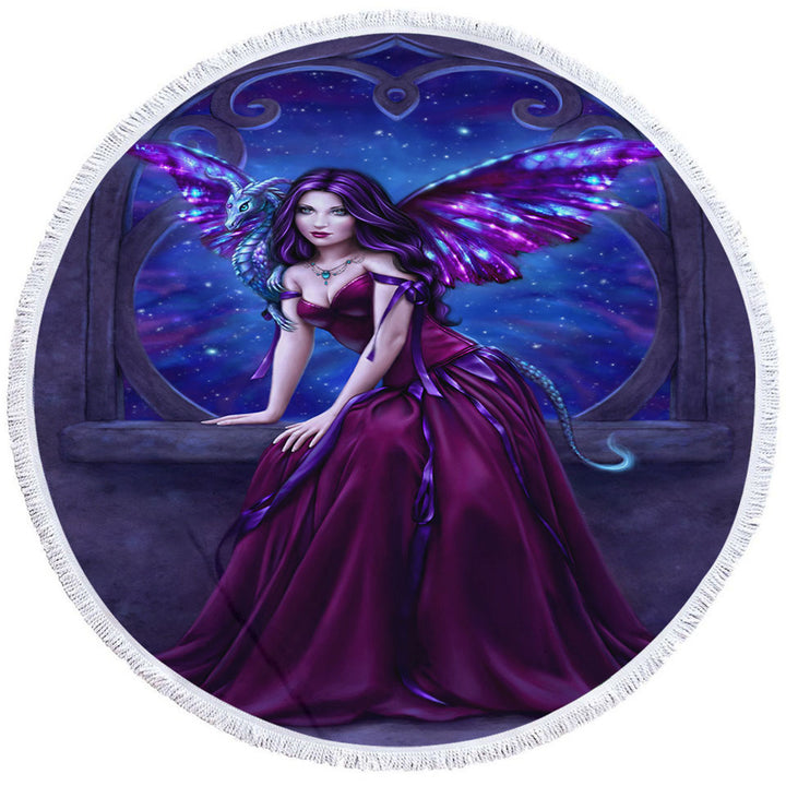 Fantasy Art Andromeda the Purple Dragon Fairy Circle Towel