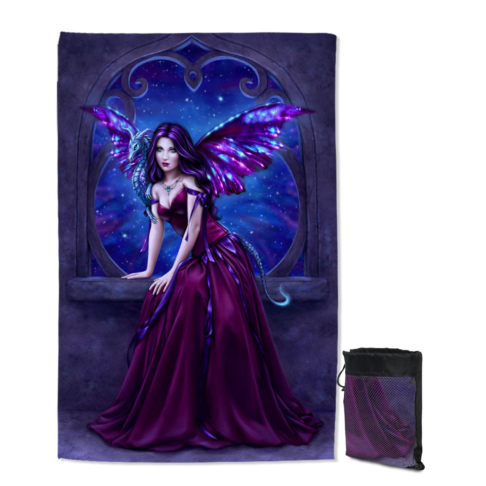 Fantasy Art Andromeda the Purple Dragon Fairy Lightweight Beach Towel