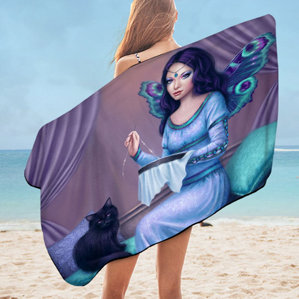 Fantasy Art Ariadne Princess Cat Fairy Swims Towel