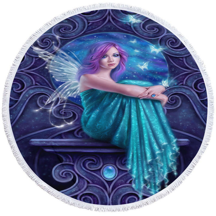 Fantasy Art Astraea the Pretty Butterfly Fairy Circle Beach Towel for Girls