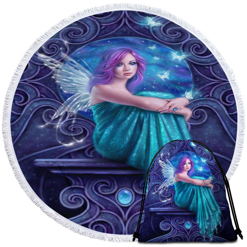 Fantasy Art Astraea the Pretty Butterfly Fairy Round Beach Towel for Girls