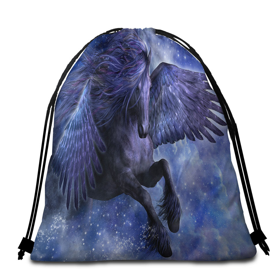 Fantasy Art Beach Bags and Towels the Magical Dark Angel Horse