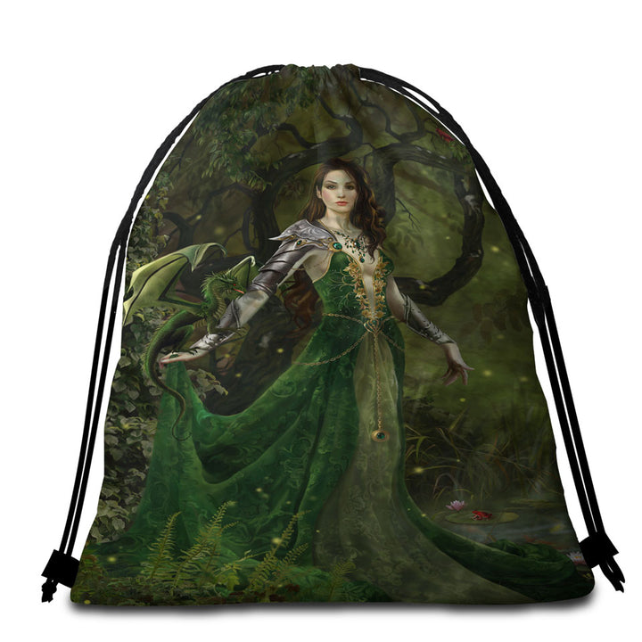 Fantasy Art Beach Towel Bags Astranai the Beautiful Forest and Dragon Princess