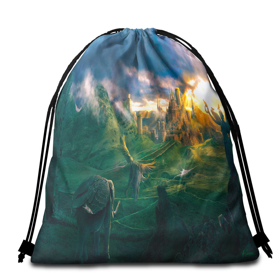 Fantasy Art Beach Towel Bags the Castle Highlands
